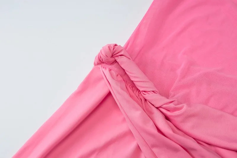 Elegant Pink Dresses for Wedding Guest Mesh Sheer Patchwork One Shoulder Draped Long Maxi Dress Woman