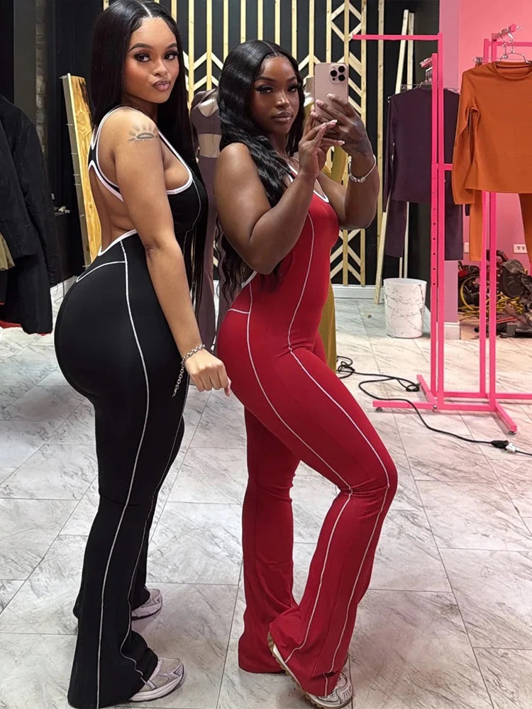 Sporty Women Jumpsuits Fitness Casual Summer O-neck Sleeveless Backless Skinny Overalls Female Active Workou Overall