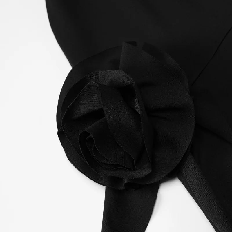 3d Floral Applique Ruffle Halter Mini Dresses Birthday Party Pink Black Cowl Neck Backless Clubbing Dress