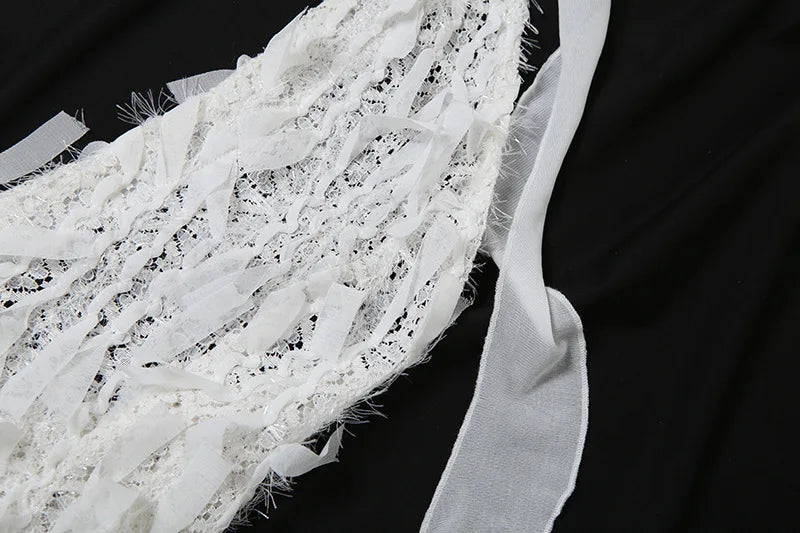 Fringed Mesh Lace White Summer Dresses for Women Sexy Deep V Backless Mini Bodycon Dress Club Outfit