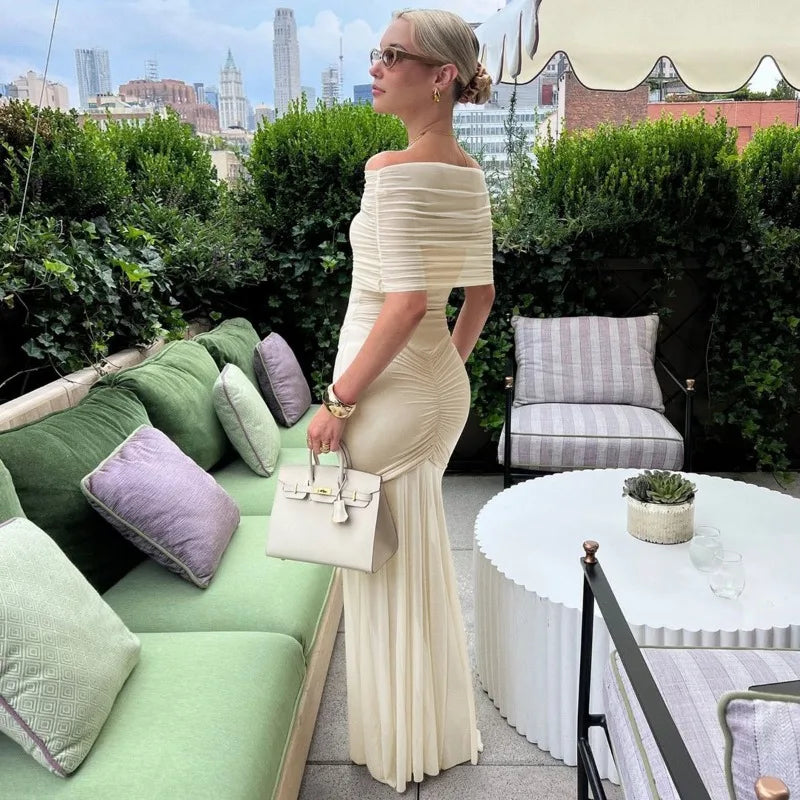 Mesh Sheer Off Shoulder Long Maxi Dresses for Women Elegant Party Dress 2025 Summer Vacation Outfits