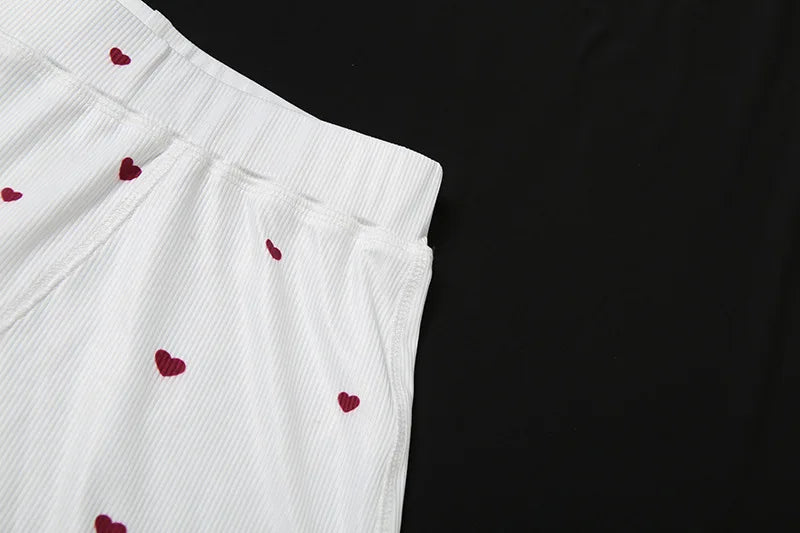 Casual 2 Pieces Set for Woman Outfit Love Printed Ribbed Tank Top and Shorts Cozy Loungewear Summer Clothes