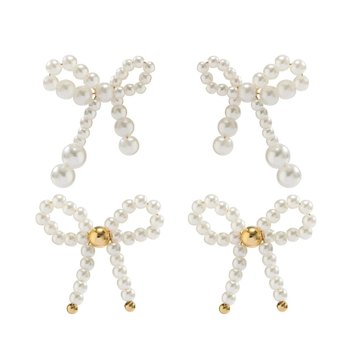2Pairs/Set Elegant Imitation Pearl Bow Bowknot Stud Earrings for Women Wed Bridal Korean Fashion Piercing Earrings Jewelry Gift