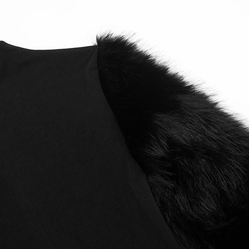 Luxury Zip Dress Women Autumn Trend Stretch Skinny Patchwork Furs Full Sleeve Simple Birthday Party Peach Hip Bodycon