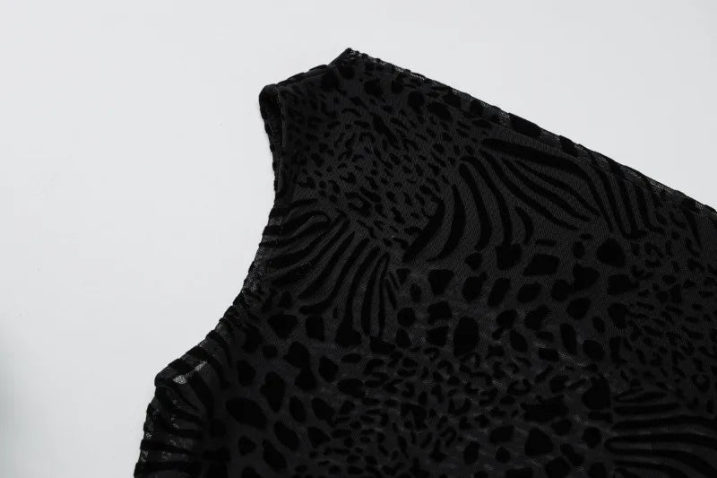 Leopard Mesh Sheer Black Club Dress Women Sexy One Shoulder Backless Mini Dresses Summer