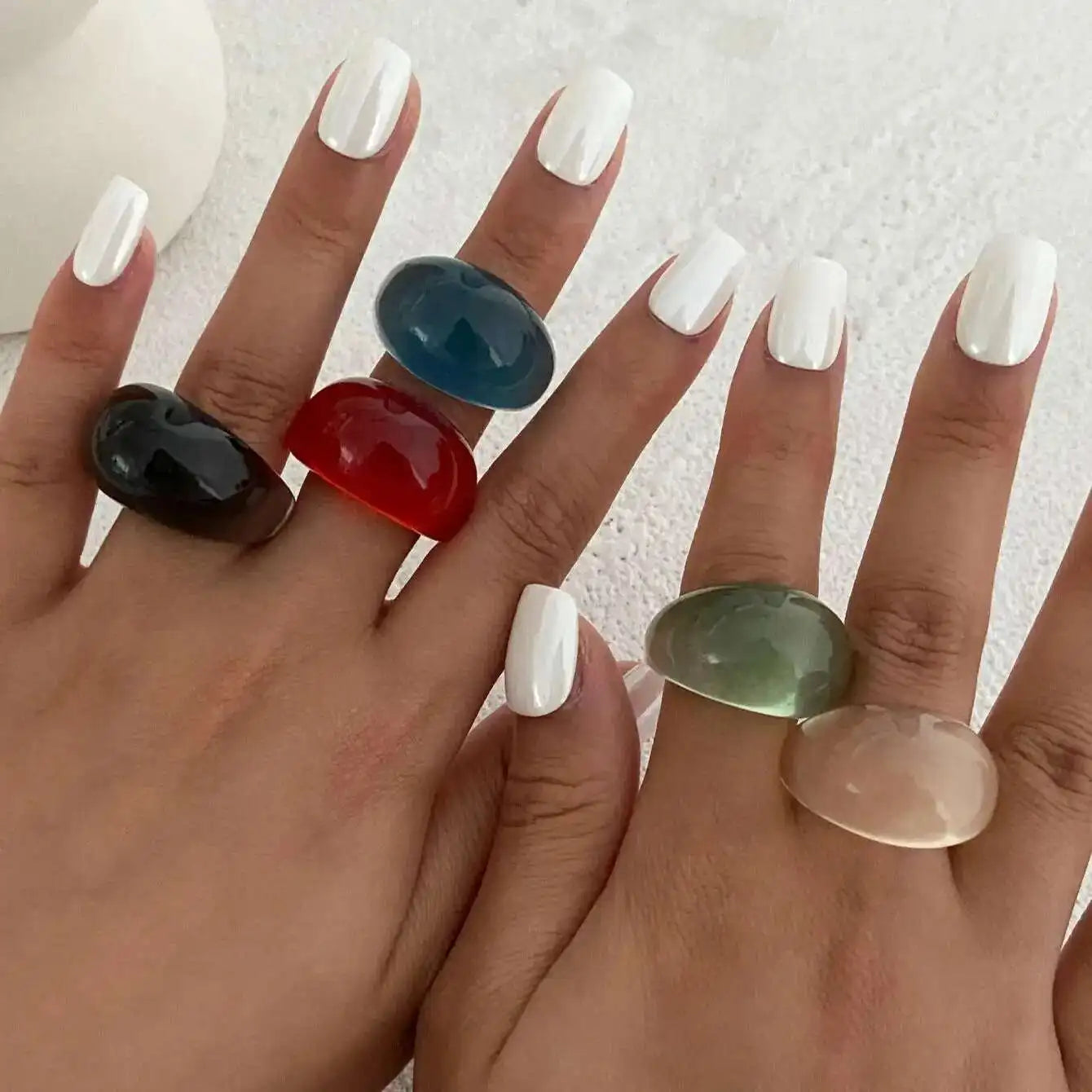 Y2K Kpop Colorful Resin Plastic Finger Rings for Women Trend New Fashion Boho Irregular Rings Aesthetic Jewelry Gift
