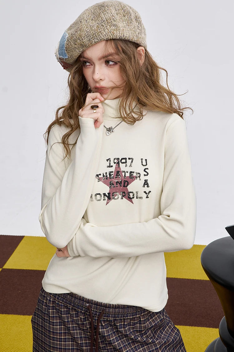 2025 Winter New Arrivals Y2K Slim Fit Half Neck Graphic Long Sleeve T-shirt For Woman