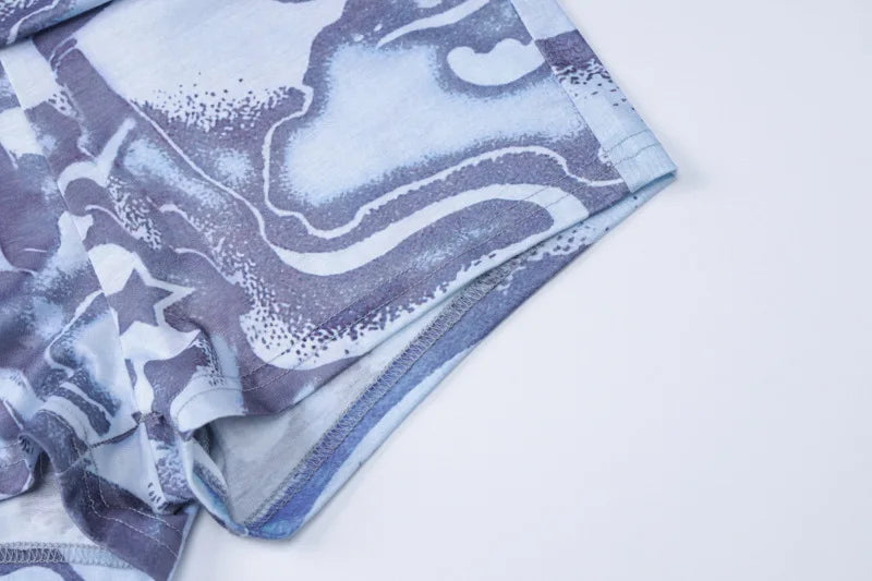 Abstract Print Sexy Summer 2 Piece Short Sets Women Outfit Y2k Streetwear Rave Festival Wear Matching Sets