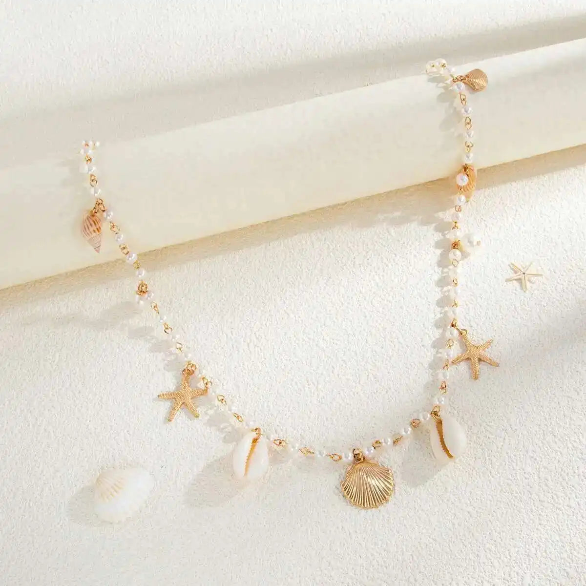 Bohemian Imitation Pearl Starfish Conch Pendant Waist Chain for Women Summer Beach Sexy Bikini Body Chain Charm Jewelry