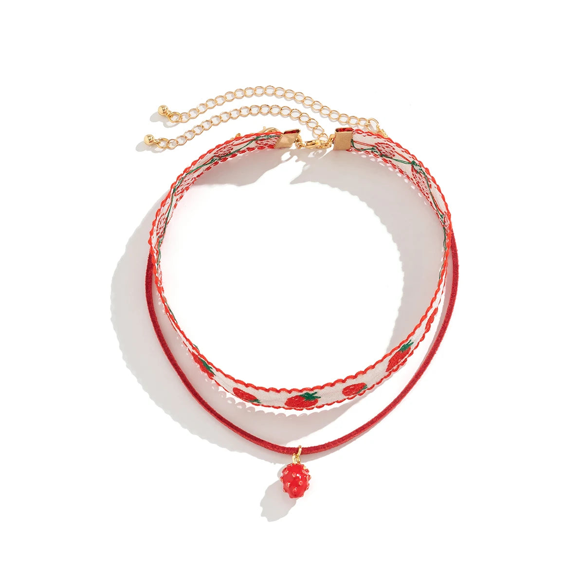 Cute Sweet Strawberry Pendant Short Necklace for Women Romantic Pink Korean Velvet Rope Chain Chokers Dopamine Jewelry Accessory