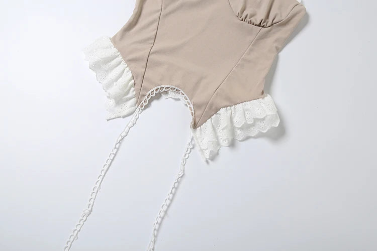 Patchwork Lace Camisole Women Fungus Edge Irregular Hem Tassel Folds Skinny Backless Low-Neck Summer Sexy Classic Tops