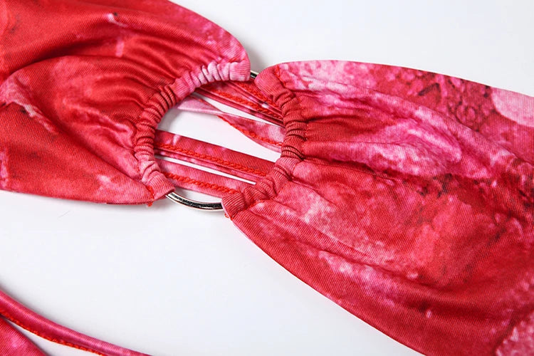 Sexy Halter Dress Women 2025 Summer Strapless Metal Knot Hollow Slits Beach Party Backless Irregular Ribbon Bodycon