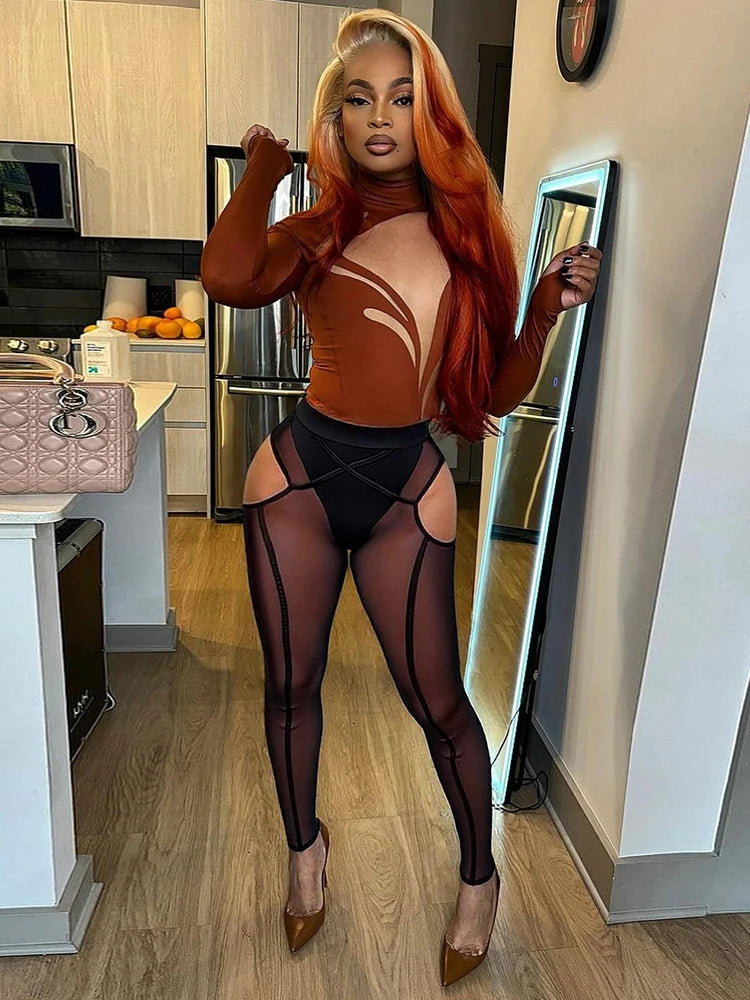 Mesh See Through Sexy Pants Women Irregular Hollow Skinny Peach Hip Midnight Fashion Club Party Coquett Wild Bottoms