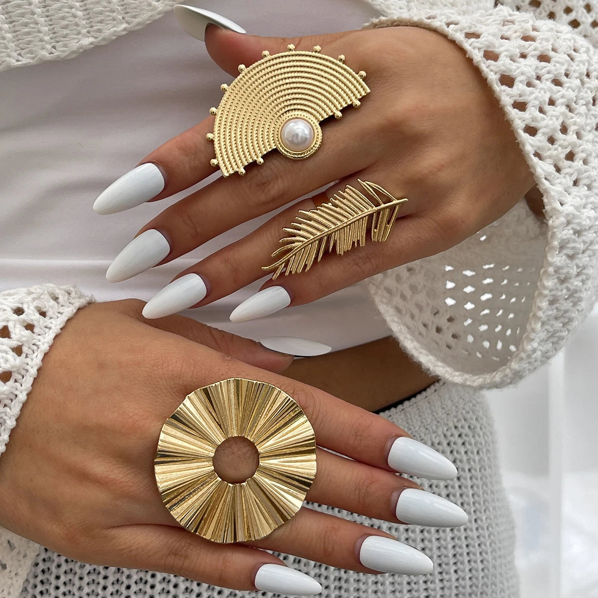 18 Styles Vintage Punk Petal Flowers Rings for Women 2025 Trend Goth Geometric Adjustable Rings New Year Party Jewelry