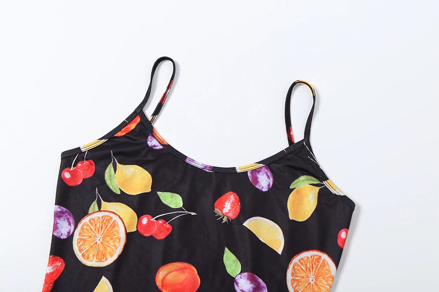 Fruit Print Camisole Women Low-Neck Sexy Midnight Skinny Music Festival Summer Trend Hottie High Street Wild Clubwear
