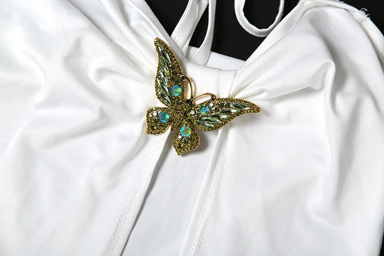 Hollow Split Women Dress Summer Trend Sexy Y2K Metal Butterflies Sleeveless Backless Bandage Whip Split Maxi Bodycon