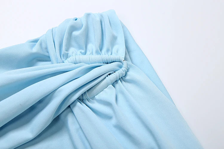 Chic Tassel 2-Piece Set Women Slash Neck Shirring Long Sleeve Bandage Crop Tops+Ribbon Skirts Vacation Birthday Suit