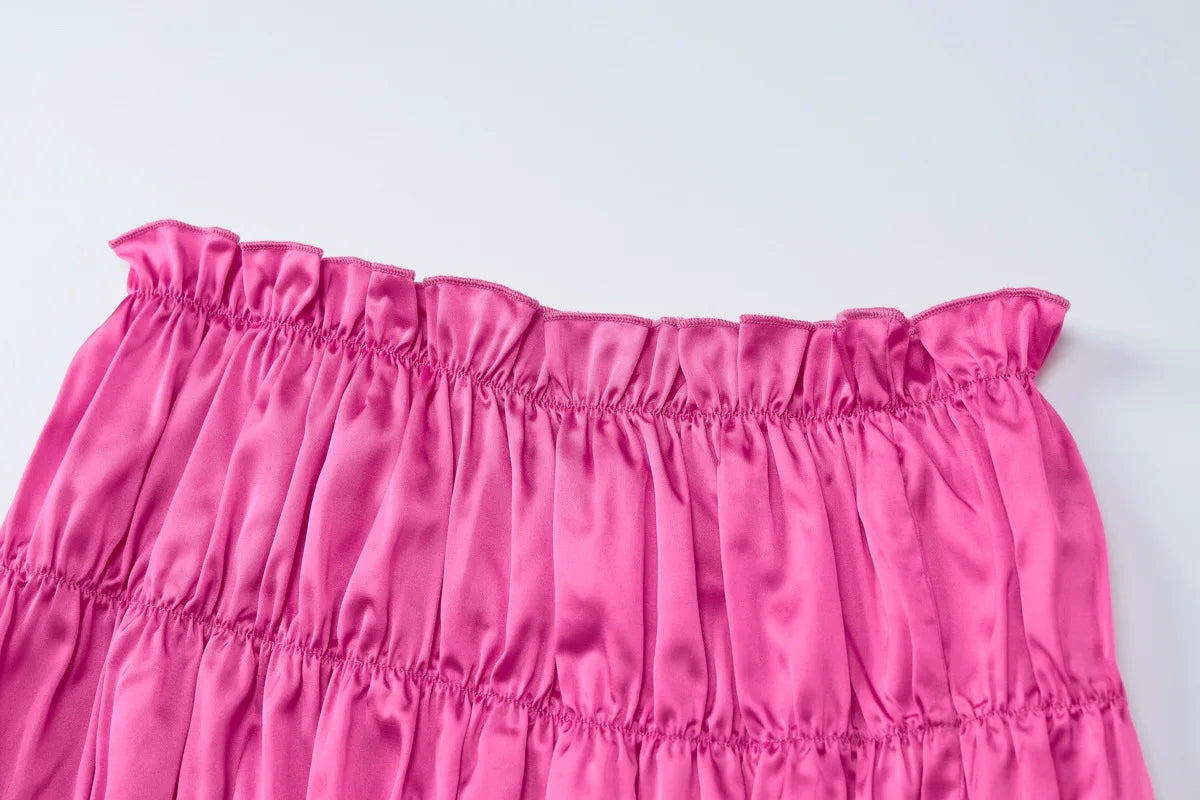 Sexy Satin Two Piece Set Ruched Crop Top and Mini Skirt Matching Sets Summer 2024 Women Outfits Clubwear