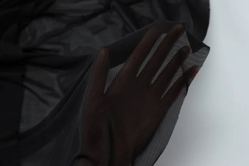 Bodysuit Patchwork Mesh See Through Black Summer Dress for Woman Sexy Club Sleeveless Long Maxi Dresses