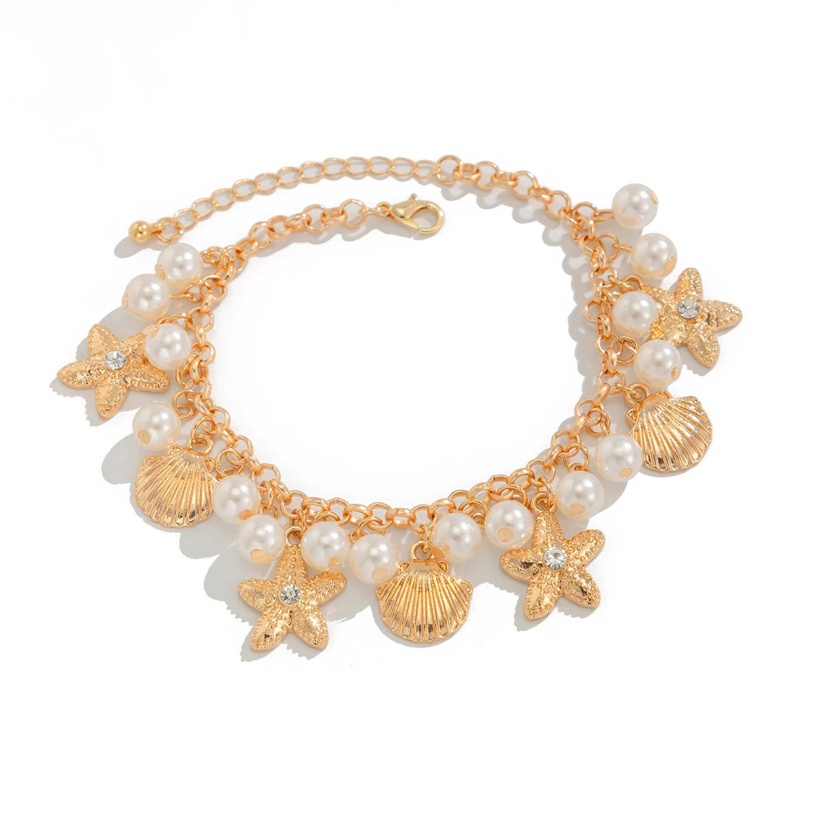 Boho Starfish Scallop Tassel Pendant Anklet for Women Summer Beach Vintage Metal Chain Barefoot Ankle on Leg Jewelry