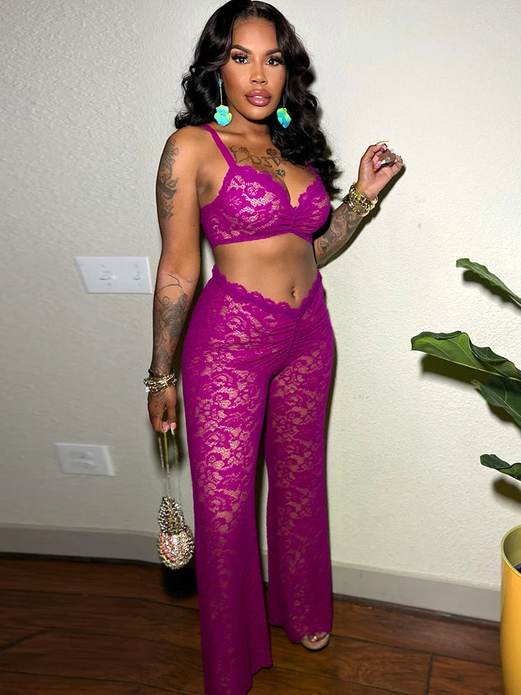 Jacquard Women 2 Piece Set Sexy Summer Coquette v-Neck Camisole+Straight Pants Stretch Matching Matching Clubwear