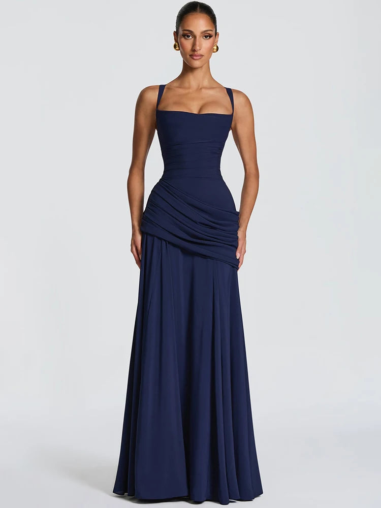 Off-shoulder Backless Sexy Maxi Dress Women Elegant Strapless Sleeveless Bodycon Ruched Club Party Long Dresses Female
