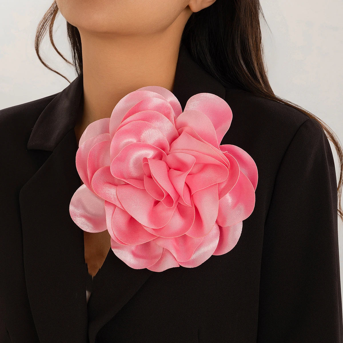 20CM Exaggerated Multilayer Satin Rose Flower Brooch for Women Wed Bridal Elegant Party Pin Jewelry Accessories Gift