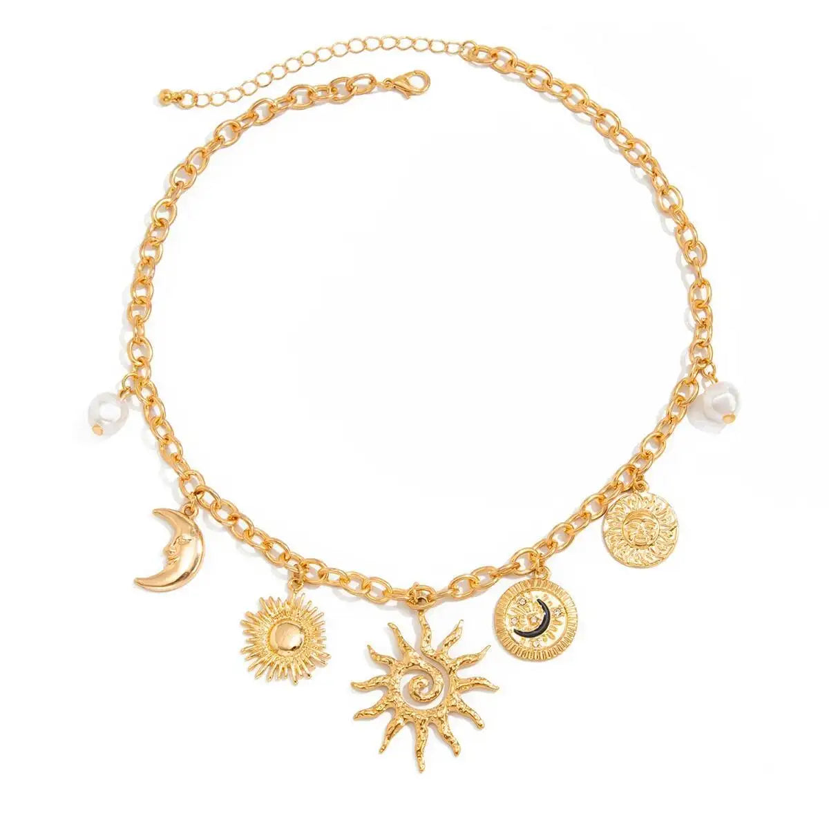 Vintage Sunflower Moon Scallop Pendant Choker Necklace for Women Collares Trend Goth Clavicle Chain Daily Jewelry Gift
