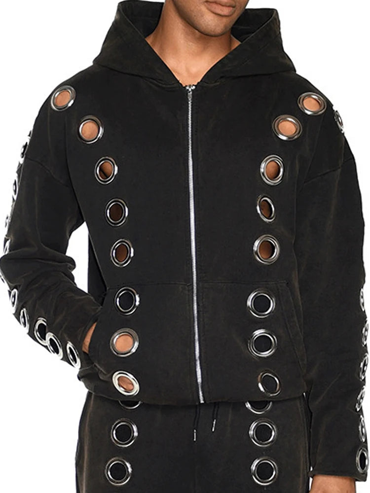 Y2K Hooded Crop Jacket Women Fall Hooded Metal Hollow Skinny Trend Simple Classic High Streetwear Casual Basis Coat