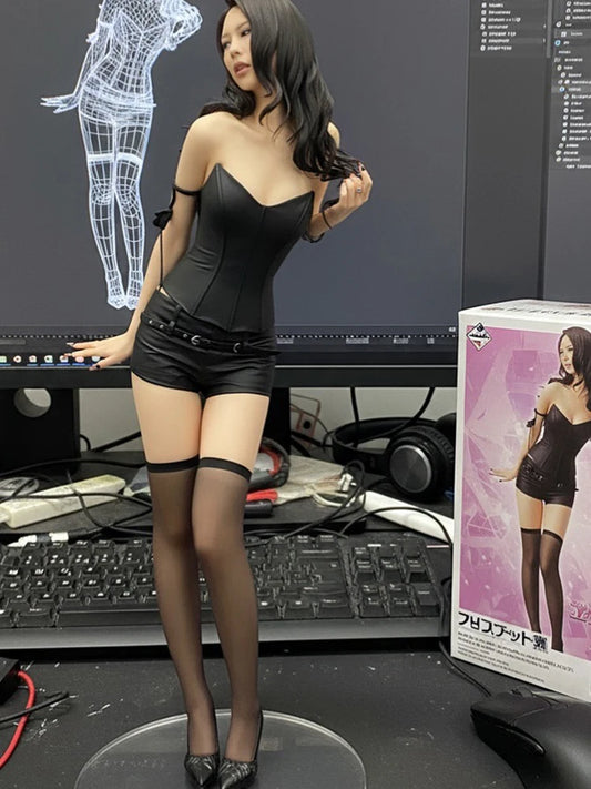 Faux Leather Coquette 2 Piece Set Women Sexy Wild Sleeveless Patchwork Vest+High Waist Shorts Street Slimple Clubwear