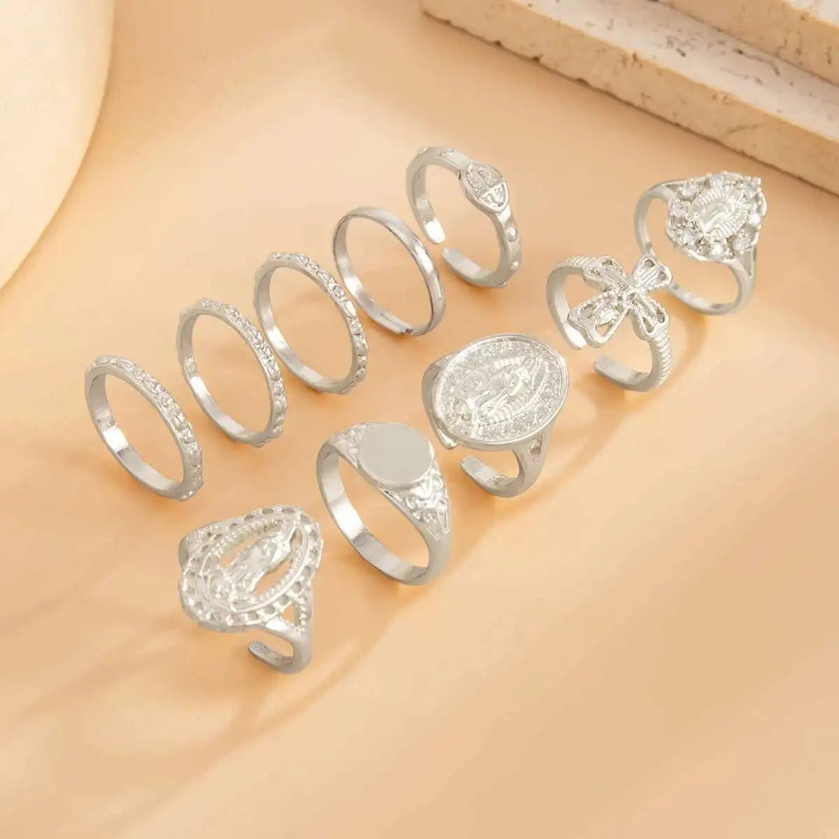 10Pcs/Set Exquisite Elegant Irregular Geometry Finger Rings Women Creative Romantic Wedding Banquet Jewelry Accessories