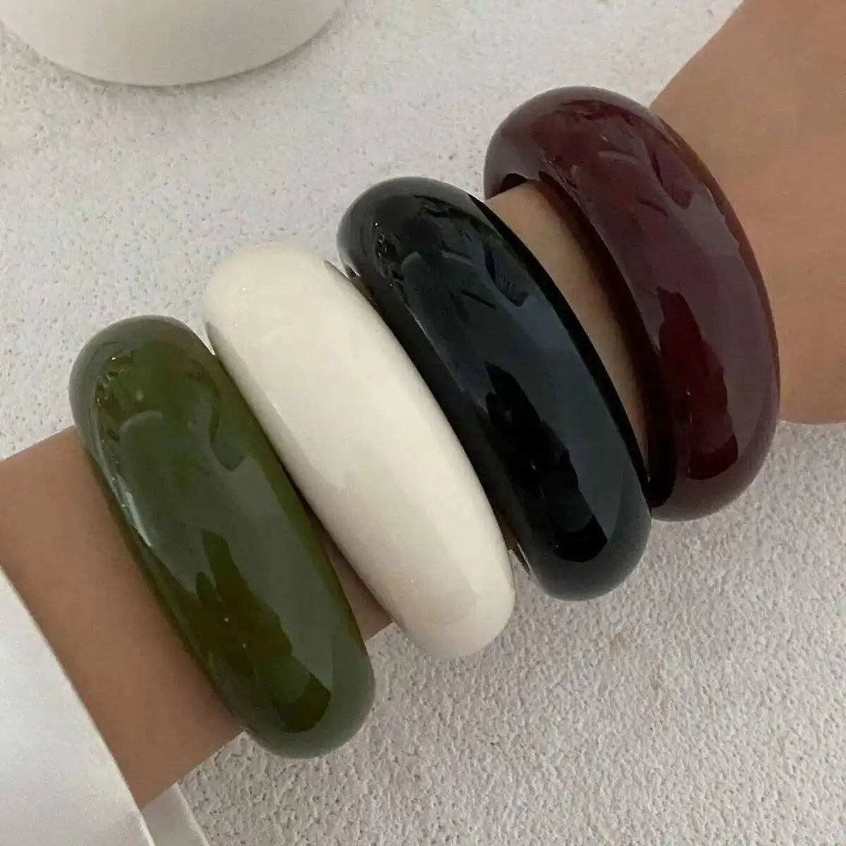 Y2K Boho Thick Resin Acrylic Open Wide Bangles for Women New Trend Vintage Irregular Chunky Arm Bracelets Daily Jewelry