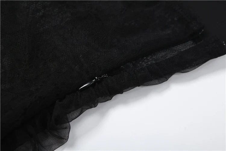 Midnight Backless Dress Woman Mesh Patchwork Lace-Up Halter Sleeveless Robe Club Party Sexy Fashion Coquette Vestidos