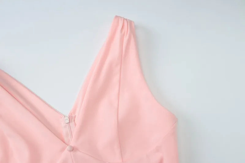 V-neck Sleeveless Long Dresses Chiffon Patchwork Pink French Style Elegant Dresses for Woman Clothing