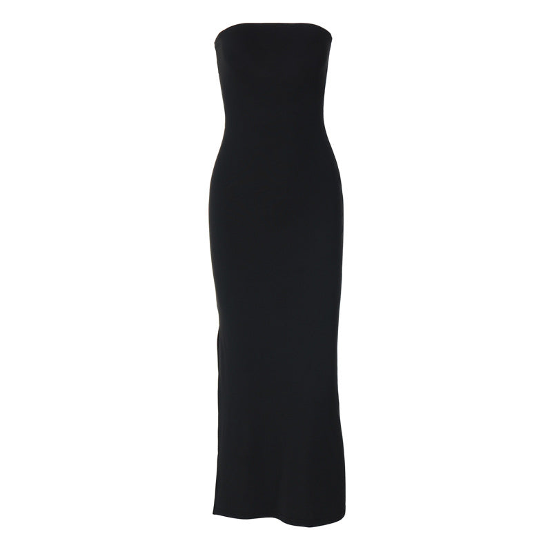 Strapless Backless Split Long Dresses for Women Clothing Fashion Spring Summer Sexy Black Dress