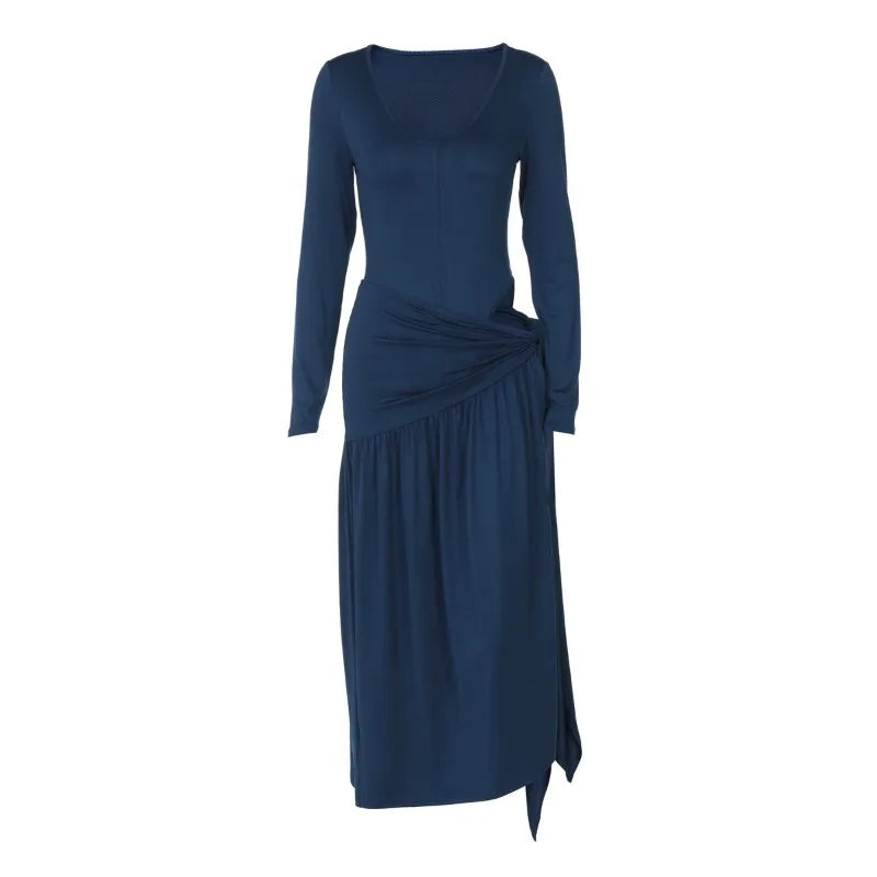 Two Piece Set Long Sleeve Bodysuit Top and Lace-up Skirt Set Blue Outfits for Women Sexy Fall Dresses 2025