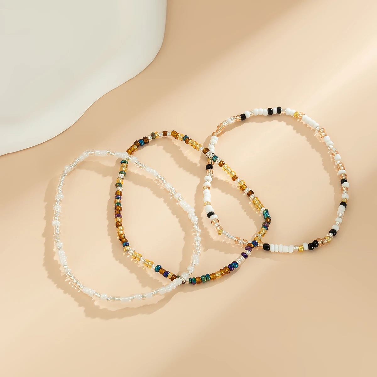 3Pcs/Set Boho Colorful Rice Bead Anklets for Women Personalized Geometry Round Feet Chain Suit Summer Beach Jewelry Accessories