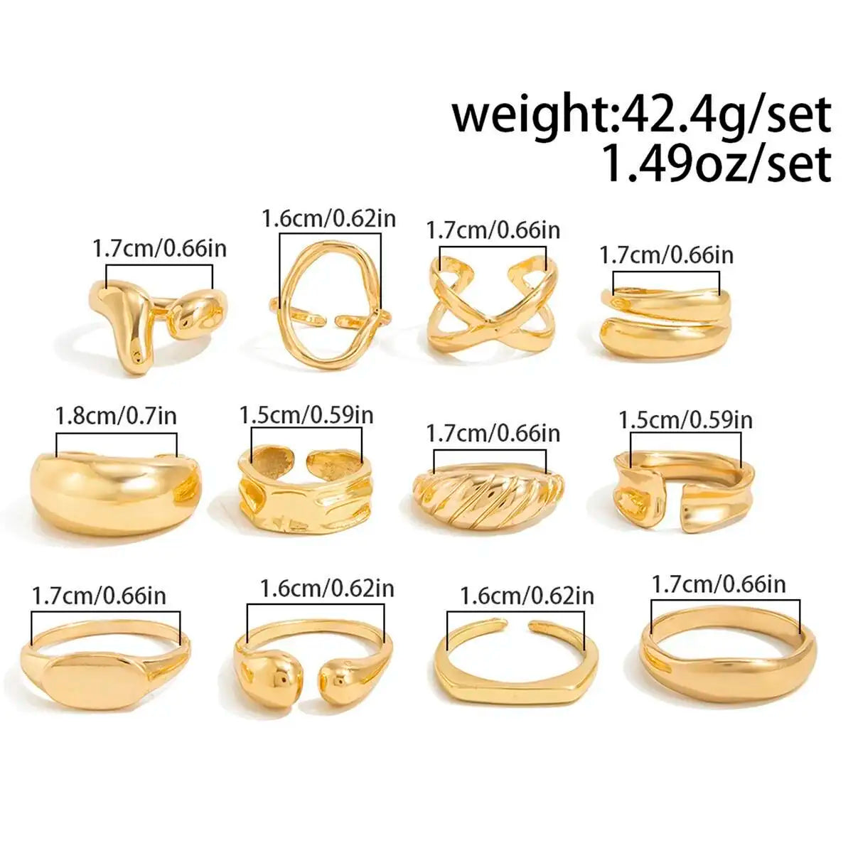 12Pcs/Set Creative Irregular Water Drop Open Rings for Women New Trend Vintage Geometric Finger Ring Daily Jewelry Gift