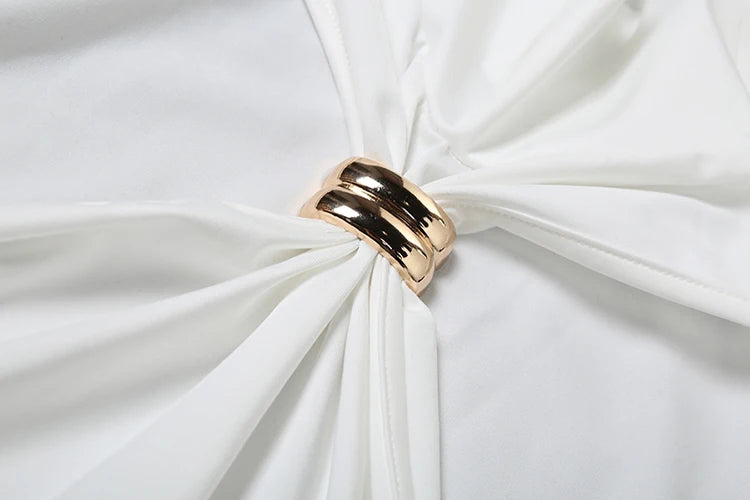 Casual Metal Knot Tank Tops Women Versatile Summer Solid Pleated Sleeveless Stretch Simple Basic Streetwear Skinny Vest