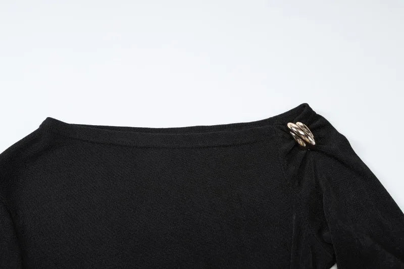 Hardwear Detail One Shoulder Long Sleeve Top Solid Color Sexy Tight Fitted T Shirts Woman Fall 2025 Fashion