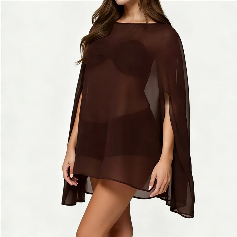 Women Poncho Batwing Sleeve Sheer Tops Solid Color Loose Fit Fall Summer Cover Ups Tops Clubwear for Party