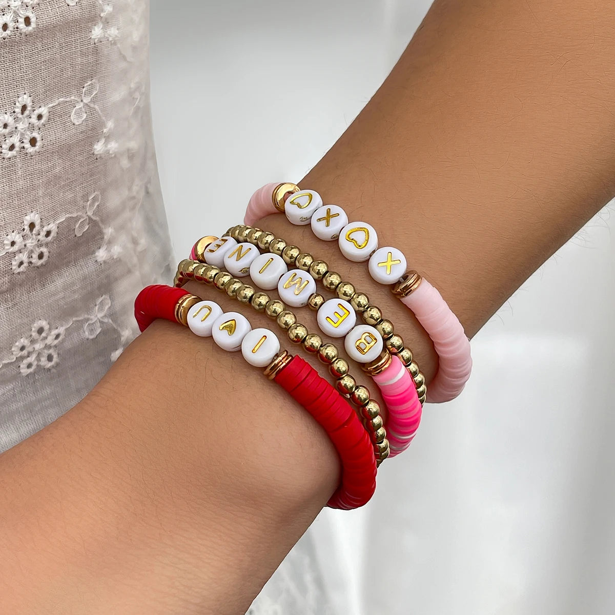 10 Styles Romantic Soft Ceramic Acrylic Beads Letter Chain Bracelet Boho Sweet Heart Bangles Y2K Aesthetics Jewelry New