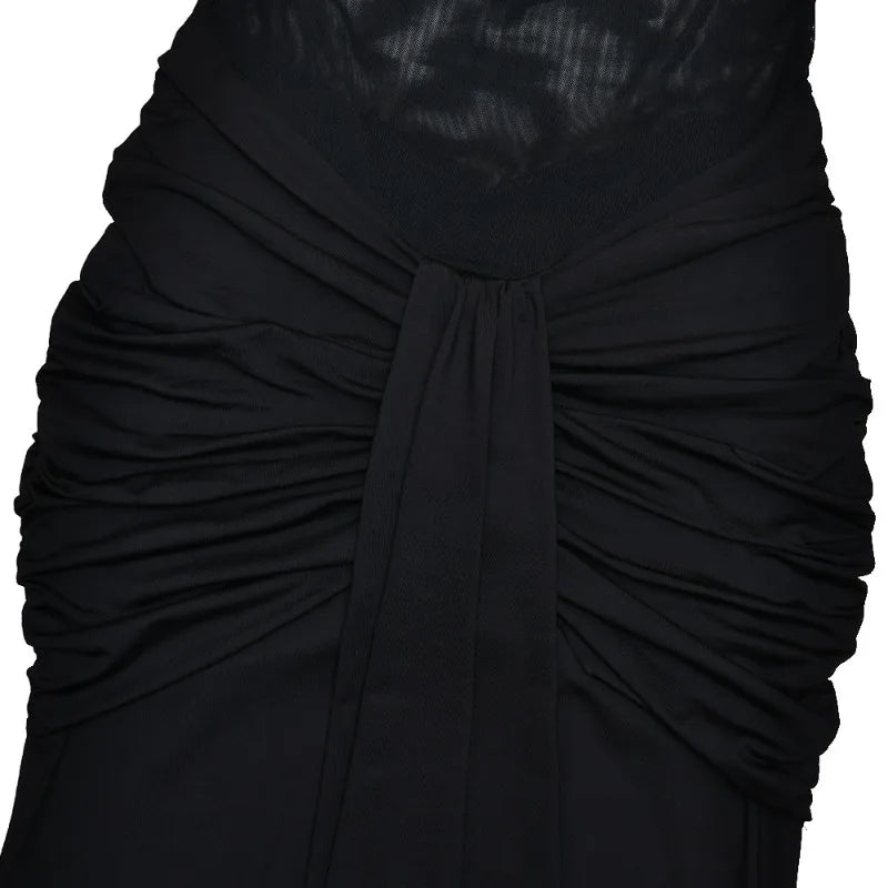 Halter Backless Fishtail Maxi Dress Sheer Mesh Patchwork Black Evening Dresses Elegant Sexy Party Outfits