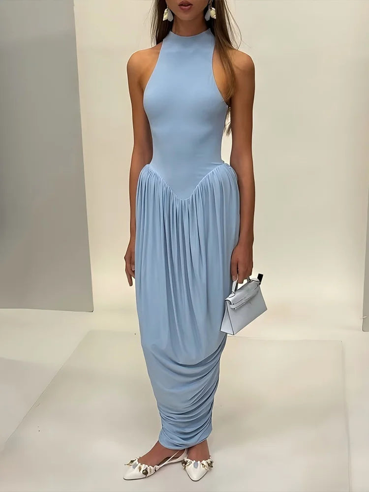 Elegant White Party Dresses Woman 2025 Beautiful Ladies Sleeveless Irregular Pleated Long Dresses