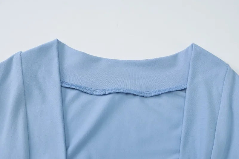 Blue Two Piece Set Short Dresses with Long Sleeve Shawl Fall Outfits for Woman Clothing