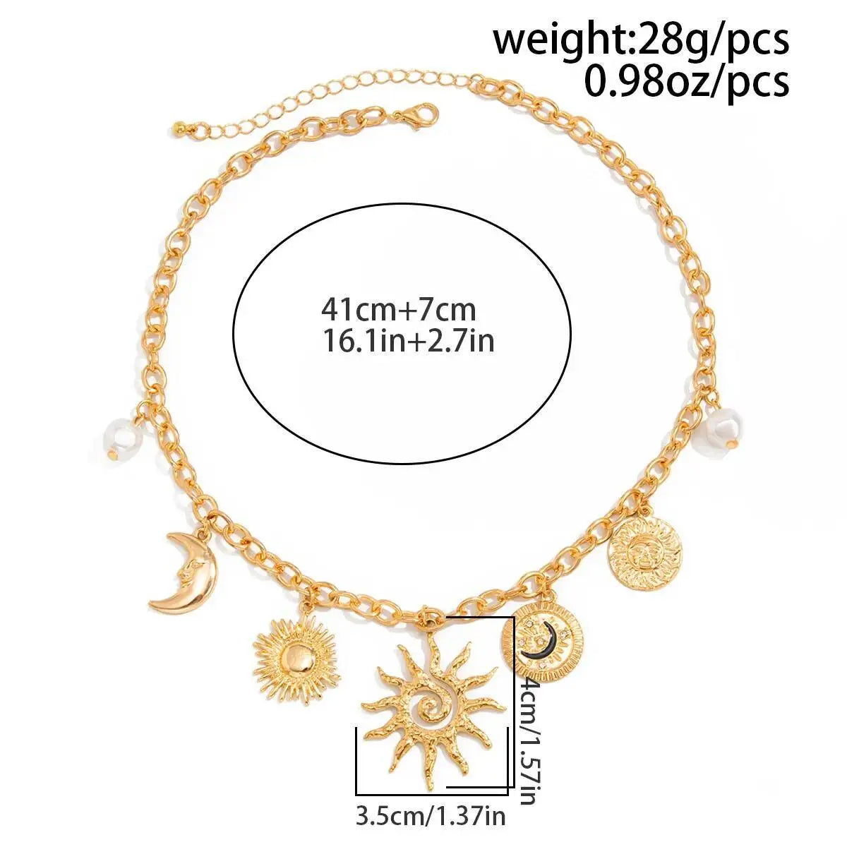 Vintage Sunflower Moon Scallop Pendant Choker Necklace for Women Collares Trend Goth Clavicle Chain Daily Jewelry Gift