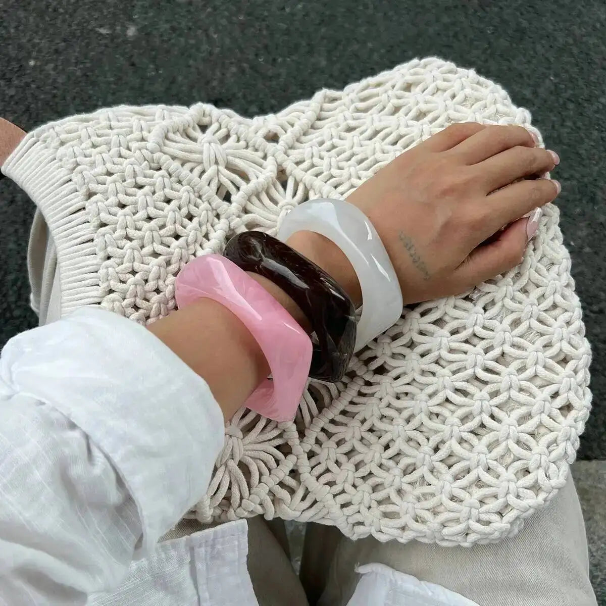 Y2K Kpop Irregular Resin Acrylic Bangles for Women New Trend Boho Geometric Charm Wide Bracelets Pulseras Jewelry Gift