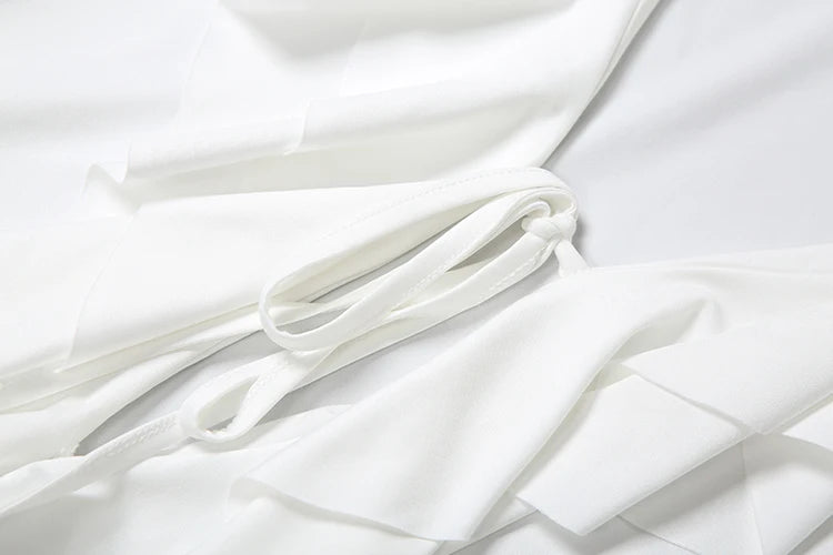 Tierred Irregular Hem Dress Women Y2K Flare Sleeve V-Neck Bandage Stretch Elegant Birthday Party Chic Hipster Bodycon