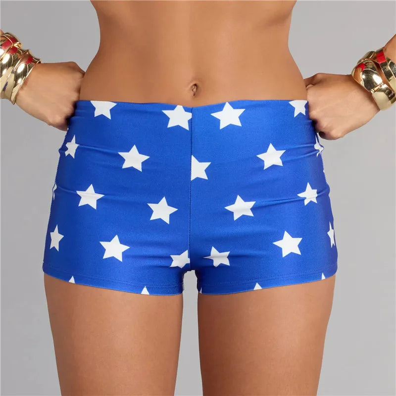 Women Star Pattern Boyshort Shorts Stretch Slim Low Waist Short Pants Cosplay Party Sport Workout Casual Bottoms