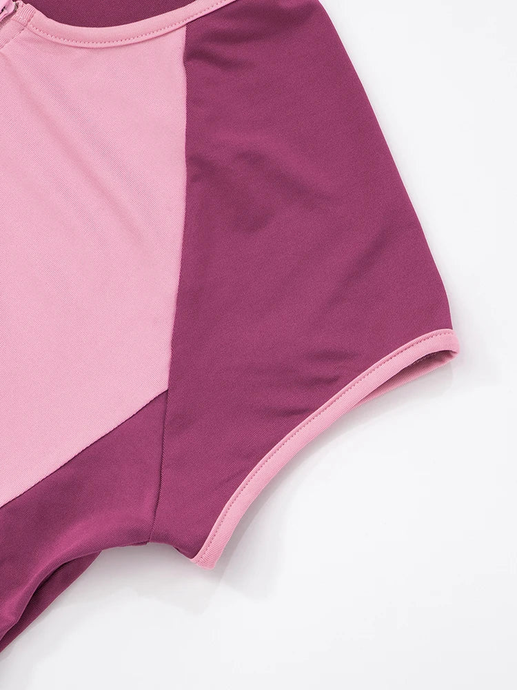 Casual Sporty 2 Piece Set Tracksuit Women Patchwork Shorts Sleeve Crop Tops+Leggings Matching Street Stretch Outfits